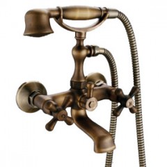 Antique Inspired Tub Tap with Hand Shower (Antique Brass Finish)