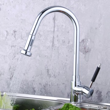 Contemporary Solid Brass Pull Down Kitchen Faucet (Chrome Finish)T0784-2
