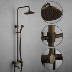 Antique Brass Tub Shower Tap with 8 inch Shower Head + Hand Shower T-SA001