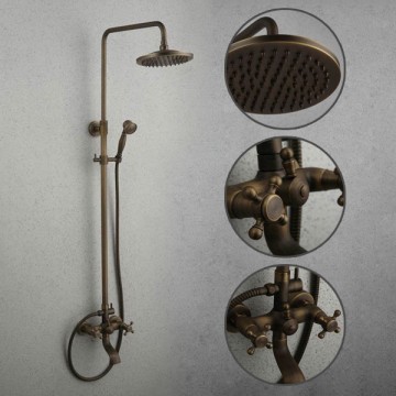 Antique Brass Tub Shower Tap with 8 inch Shower Head + Hand Shower T-SA003
