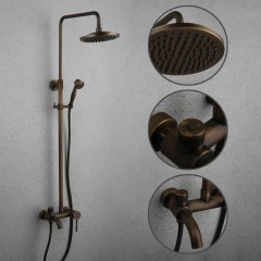 Antique Brass Tub Shower Tap with 8 inch Shower Head + Hand Shower T-SA005
