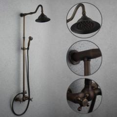 Antique Brass Tub Shower Tap with 8 inch Shower Head + Hand Shower T-SA007