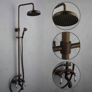 Antique Brass Tub Shower Tap with 8 inch Shower Head + Hand Shower T-SA009