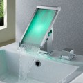 Color Changing LED Waterfall Widespread Bathroom Sink Tap (Chrome Finish) T8002-1