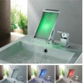 Color Changing LED Waterfall Widespread Bathroom Sink Tap (Chrome Finish) T8002-3