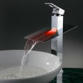 Third Gear Cartridge Water-saving Color Changing LED Waterfall Bathroom Sink Tap(Tall) T8003A
