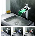 Third Gear Cartridge Water-saving Color Changing LED Waterfall Bathroom Sink Tap T8004C