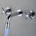 Color Changing LED Waterfall Widespread Bathroom Sink Tap T0457F