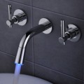 Color Changing LED Waterfall Widespread Bathroom Sink Tap T0462F