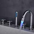 Color Changing LED Waterfall Widespread Tub Tap with Hand Shower T0463F
