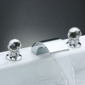 Contemporary Brass Waterfall Bathroom Sink Tap (Widespread) T7001