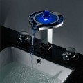 Color Changing LED Waterfall Widespread Bathroom Sink Tap (Chrome Finish) T8008-1F