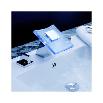 Color Changing LED Waterfall Widespread Bathroom Sink Faucet T0830