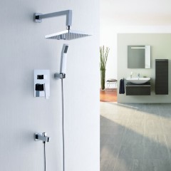 Contemporary Chrome Wall Mount Tub Shower Tap with 8 inch Shower Head + Hand Shower SC017