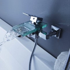 Contemporary Waterfall Tub Tap with Glass Spout (Wall Mount) T0818W