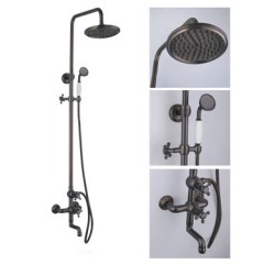 Oil-rubbed Bronze Wall Mount Waterfall Rain + Handheld Shower Tap 