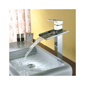 Solid Brass Contemporary Waterfall Single Handle Bathroom Sink Taps Chrome Finish TP8004HM