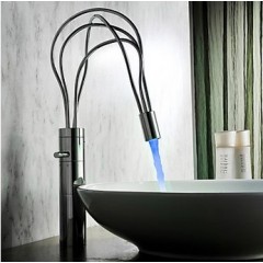 Contemporary Chrome Finish Single Handle LED Bathroom Sink Tap(Tall) TP0458HF