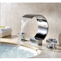 Contemporary Waterfall Bathroom Sink Tap (Chrome Finish, Widespread) TP7707B