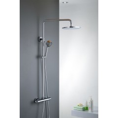 Contemporary Chrome Finish Wall Mount Thermostatic Shower Tap with 8 Inch Shower Head and Hand Shower  ST001