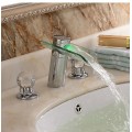 Contemporary Chrome Finish Two Handles LED Waterfall Glass Bathroom Sink Tap TP0814FW