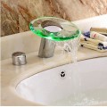 LED Waterfall Two Handles Hydroelectric Power Glass Bathroom Sink Tap TP0109FW