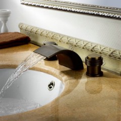 Oil Rubbed Bronze Waterfall Bathroom Sink Tap Double Handles Three Holes TP6012OR