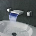Widespread Wall Mount Waterfall 3 Colors LED Bathroom Sink Tap
