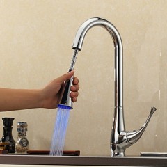 Contemporary Pull Down Kitchen Faucet with Color Changing LED Light TP0760F