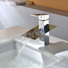 Contemporary Waterfall Chrome Single Handle Bathroom Sink Tap TP8003M