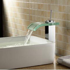 Contemporary Waterfall Bathroom Sink Tap with Glass Spout TP0821