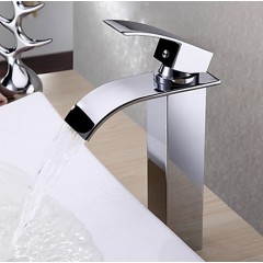 Contemporary Brass Waterfall Bathroom Sink Tap (Tall) TPQ0517H