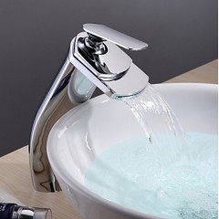 Contemporary Brass Waterfall Bathroom Sink Tap (Tall) TP0701H