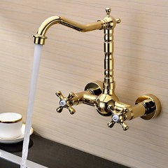 Ti-PVD Finish Solid Brass Wall Mount Centerset Kitchen Tap TP0415G