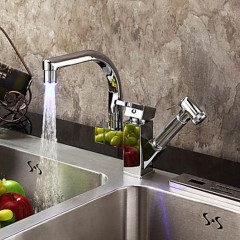Contemporary Color Changing LED Pull Out Kitchen Tap-Chrome Finish TP0790F