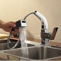 Contemporary Solid Brass Pull Out Kitchen Tap (Chrome Finish) TPQ0761
